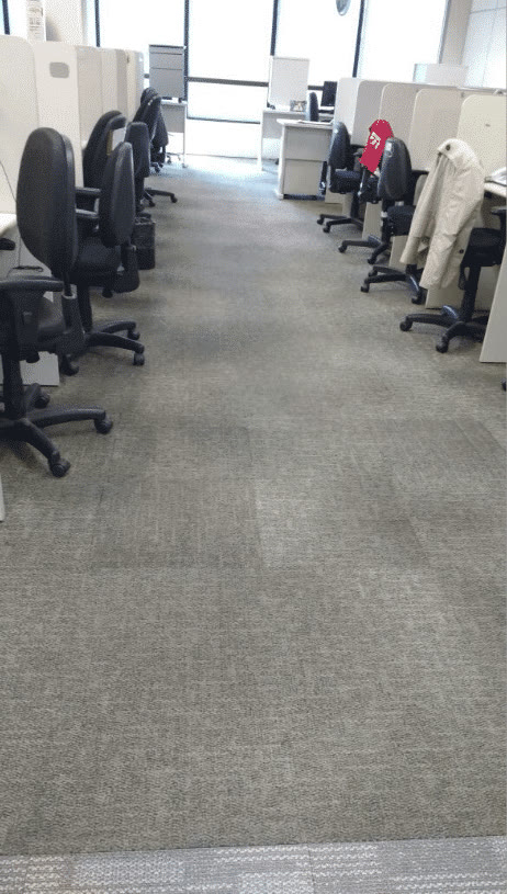 Mesmo carpete corporativo depois da limpeza profissional, impecável